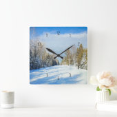 Snowy Winter Road Szene Quadratische Wanduhr (Zuhause)