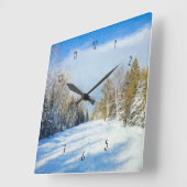 Snowy Winter Road Szene Quadratische Wanduhr (Winkel)