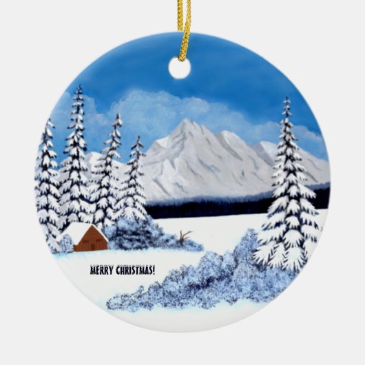 Snowy Winter Round Keramik Ornament (Vorne)