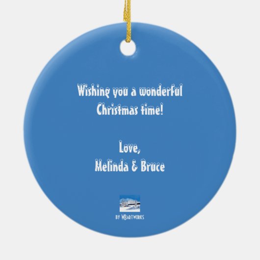 Snowy Winter Round Keramik Ornament (Hinten)