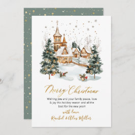 Snowy Winter Scene Gold Script Non Foto Weihnachte Feiertagskarte