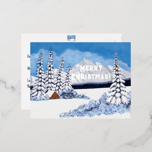 Snowy Winter Silver Found Weihnachten Postkarte (Vorderseite/Rückseite)