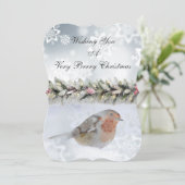 Snowy Winter Snowfinch Weihnachtsgrüße Feiertagskarte (Stehend Vorderseite)