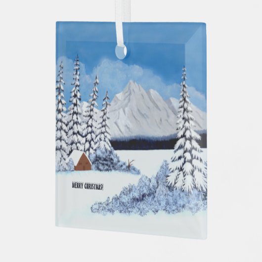 Snowy Winter Square Ornament Aus Glas (Vorderseite links)