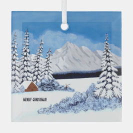 Snowy Winter Square Ornament Aus Glas
