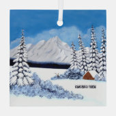 Snowy Winter Square Ornament Aus Glas (Rückseite)