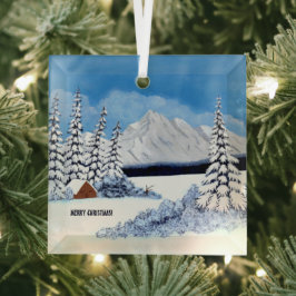 Snowy Winter Square Ornament Aus Glas