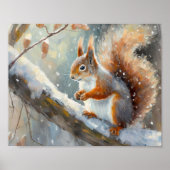 Snowy Winter Squirrel Moderne Kunst Poster (Vorne)