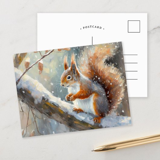 Snowy Winter Squirrel Moderne Kunst Postkarte