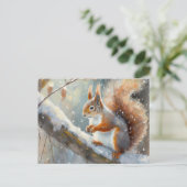 Snowy Winter Squirrel Moderne Kunst Postkarte (Stehend Vorderseite)
