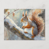 Snowy Winter Squirrel Moderne Kunst Postkarte (Vorderseite)