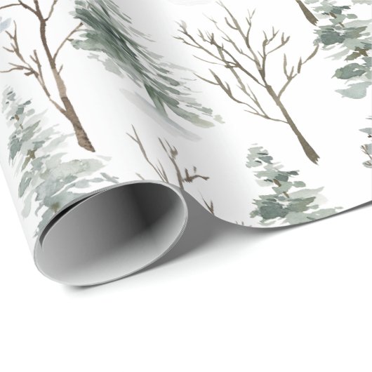 Snowy Winter Trees Joyeux Weihnachten Gold Typogra Geschenkpapier (Rolleneckpunkt)