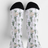 Snowy Winter Trees Muster Gold Typografie Socken (Oben)
