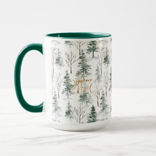 Snowy Winter Trees Muster Gold Typografie Tasse (Links)