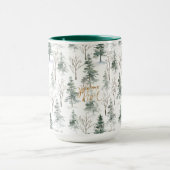 Snowy Winter Trees Muster Gold Typografie Tasse (Zentrum)