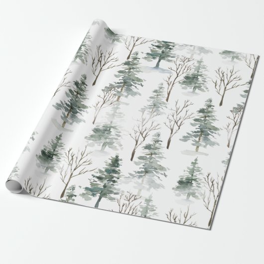 Snowy Winter Trees Pattern Geschenkpapier (Ungerollt)