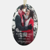 Snowy Winter Verheiratet Erster Weihnachtsurlaub F Keramik Ornament (Links)