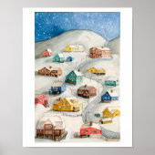 Snowy Winter Village Art Poster (Vorne)
