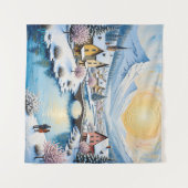 Snowy Winter Village by Golden Sun Wandteppich (Vorderseite (Horizontal))