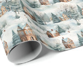 Snowy Winter Village Szene Weihnachten Geschenkpapier (Rolleneckpunkt)