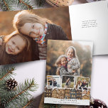 Snowy Winter Village Vier-Foto Collage Dreifach Gefaltete Karte<br><div class="desc">Gemälde Ferienbild mit einer Reihe von Häusern mit schneebedeckten Dächern,  drei quadratischen Bildvorlagen und einer porträtorientierten Foto-Hintergrundvorlage mit bearbeitbaren Textfeldern.</div>