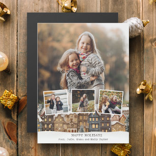 Snowy Winter Village Vier-Foto Collage Magnetkarte