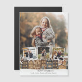 Snowy Winter Village Vier-Foto Collage Magnetkarte (Vorne/Hinten)