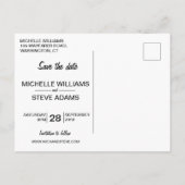 Snowy-Winter-Wald, der Save the Date Wedding ist Ankündigungspostkarte (Rückseite)