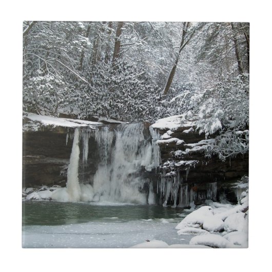 Snowy-Winter-Wasserfall Fliese (Vorderseite)