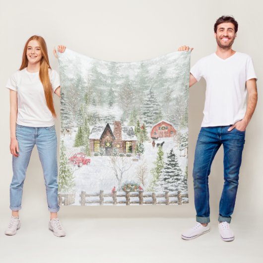 Snowy Winter Weihnachtslandschaft Szene Fleecedecke (Beispiel)