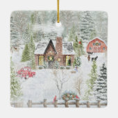 Snowy Winter Weihnachtslandschaft Szene Keramikornament (Rückseite)