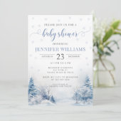 Snowy Winter Wonderland Baby Boy Dusche Einladung (Stehend Vorderseite)