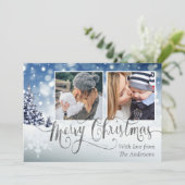 Snowy Winter Wonderland Elegant Christmas Photo Einladung (Stehend Vorderseite)