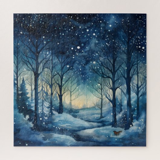 Snowy Winter Wonderland Navy und White Puzzle (Vertikal)