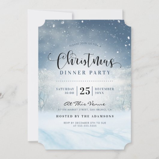 Snowy Winter Wonderland Weihnachtsabend Party Einladung (Vorderseite)