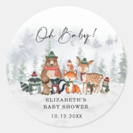 Snowy Winter Woodland Forest Boy Baby Dusche Runder Aufkleber