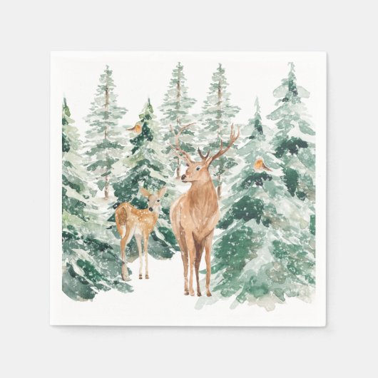 Snowy Winter Woodland Hirsch Weihnachten Serviette (Vorderseite)