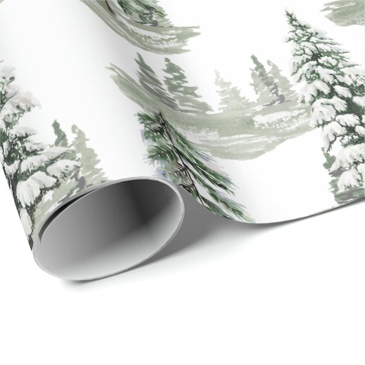 Snowy Winter Woodland Trees Geschenkpapier (Rolleneckpunkt)