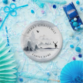 Snowy Winter Woods Mountains Frohe Weihnachten Pappteller (Party)