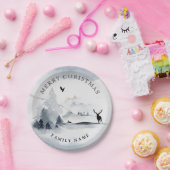 Snowy Winter Woods Mountains Frohe Weihnachten Pappteller (Party)