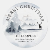 Snowy Winter Woods Weihnachtszeit-Rücksendeadresse Runder Aufkleber (Vorderseite)
