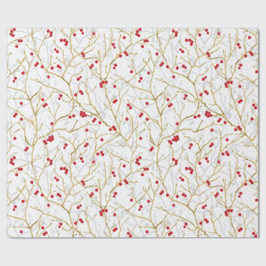 Snowy Winterberries Weihnachtskoordination Geschenkpapier (Flach)