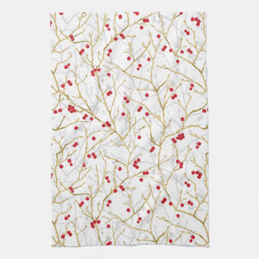 Snowy Winterberries Weihnachtskoordination Geschirrtuch (Vertikal)