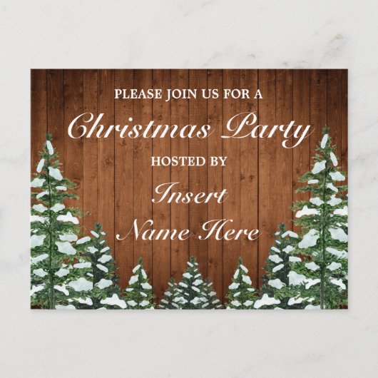 Snowy Wood Christmas Party Einladung Postcard (Vorderseite)