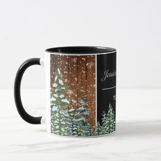 Snowy Wood & Forest Black Pine Wedding Tasse (Links)