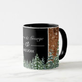 Snowy Wood & Forest Black Pine Wedding Tasse (VorderseiteRechts)