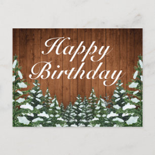 Snowy Wood Forest Country Happy Geburtstag Gruß Ankündigungspostkarte