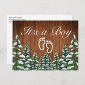 Snowy Wood & Forest Country Pine Es ist ein Junge Ankündigungspostkarte (Vorne/Hinten)