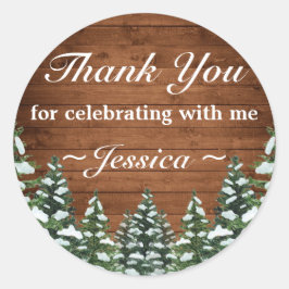 Snowy Wood Forest Country Pine Geburtstag Vielen D Runder Aufkleber