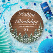 Snowy Wood & Forest Country Pine Happy Birthday Pappteller (Party)